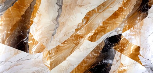 Aufkleber - Abstract Artwork featuring overlapping and intersecting lines and shapes in various shades of brown, white, and black