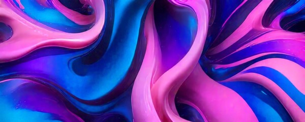 Aufkleber - a vibrant abstract composition of swirling, fluid shapes in shades of blue, pink, and purple, creating a dynamic and visually striking pattern