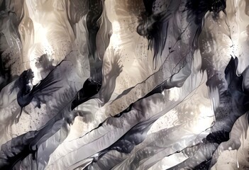 Poster - an abstract painting featuring a complex interplay of dark and light colors, with a sense of movement and fluidity