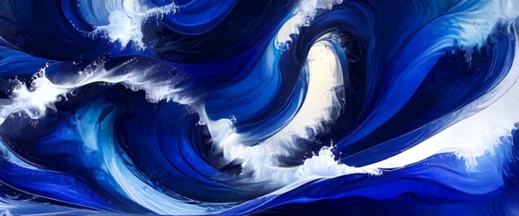 Aufkleber - a dynamic and swirling ocean scene, with waves of varying sizes and shapes, predominantly in shades of blue and white The background is a lighter shade of blue, providing