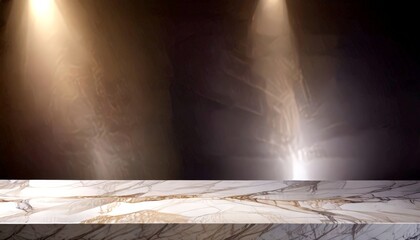 Poster - A marble countertop with a dark background and two spotlights shining on it