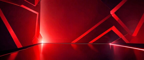Leinwandbilder - a futuristic interior space with a geometric design, featuring red and black lines and a glowing red light at the center, creating a sense of depth