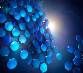 Aufkleber - a captivating arrangement of blue hexagonal shapes, creating a dynamic and visually striking pattern against a dark background