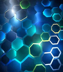 Aufkleber - a pattern of hexagonal shapes in various shades of blue, green, and yellow, creating a visually striking and abstract design