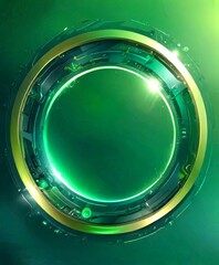 Fototapete - a circular, glowing green space with a metallic, futuristic design The space appears to be a void or a void-like area, with a metallic ring encircling it The background is