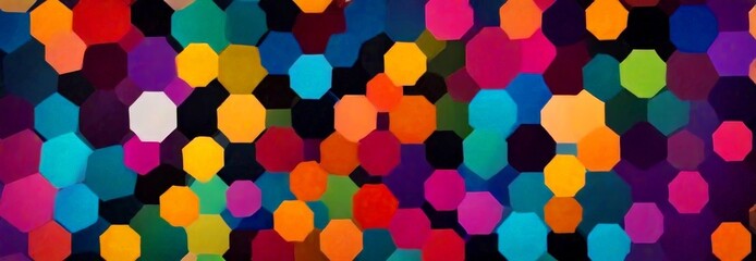 Aufkleber - a vibrant and abstract pattern composed of numerous octagonal shapes in a variety of bright colors, including red, orange, yellow, green, blue, and purple, creating a