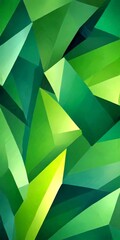 Poster - a vibrant abstract composition of overlapping triangular shapes in various shades of green, creating a dynamic and visually striking pattern