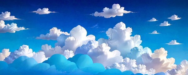 Poster - A digital illustration sky filled with fluffy white clouds, with some blue clouds scattered throughout