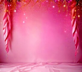 Poster - A pink background with a pair of pink ribbons hanging on either side, creating a symmetrical and elegant composition
