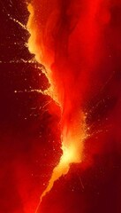 Poster - an abstract digital artwork featuring a vibrant red and orange color palette, with splashes of gold and white adding depth and texture The composition is