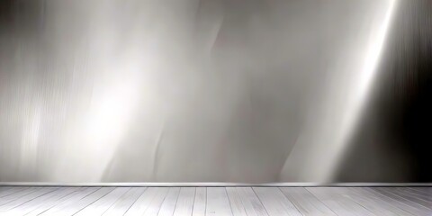 Poster - A minimalist room with a gray wall, wooden floor, and a large, curved shadow on the wall
