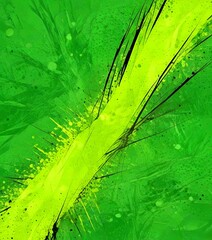 Aufkleber - a vibrant abstract composition with a green background, black and yellow splatters, and a diagonal line running through the center
