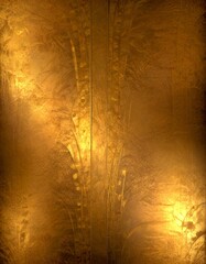 Fototapete - a textured, golden-brown surface with a repeating pattern of vertical lines and curves, creating a sense of depth and movement