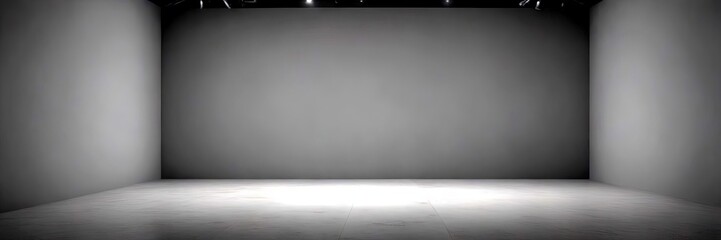 Aufkleber - An empty room with a gray wall and a concrete floor, illuminated by two spotlights on the ceiling