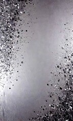 Poster - a textured gray background with scattered silver glitter particles on the right side, creating a dynamic and sparkling effect