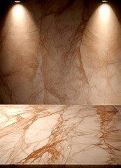 Poster - a marble countertop with a textured, marbled pattern, and two spotlights shining down on it, creating a warm, inviting ambiance
