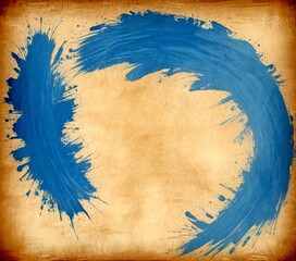 Poster - a circular splash of blue paint on a textured beige background, with the paint appearing to be in motion, creating a dynamic and abstract composition