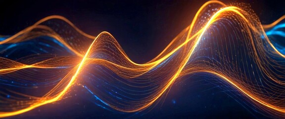 Leinwandbilder - a digital illustration wave-like pattern composed of lines and curves, with a gradient of colors transitioning from orange to blue The background is