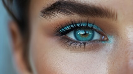 Aquamarine eye makeup with bold blue accents for a modern spring look