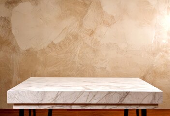 Poster - A marble table with a simple, clean design sits against a textured beige wall
