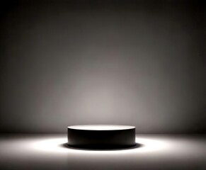 Poster - A white podium stands alone in a dimly lit room, casting a stark shadow on the floor