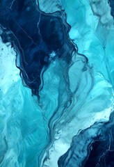 Aufkleber - a close-up view marble-like surface with swirling patterns of blue and white hues, resembling the natural movement of water or a flowing river