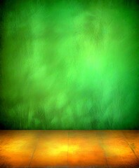 Poster - A green wall with a wooden floor in the foreground