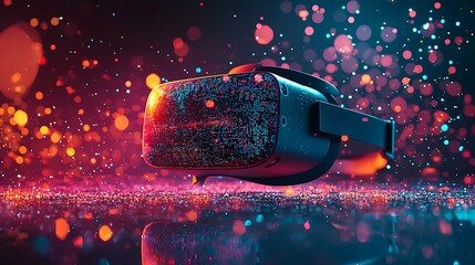 Wall Mural - A virtual reality headset glows under neon lights, transporting its wearer into another world.