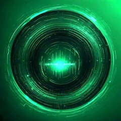 Aufkleber - a circular interface with a green glow at its center, surrounded by a network of lines and dots, creating a futuristic and abstract design