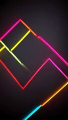 Poster - a dark background with a geometric pattern of intersecting neon lines in various colors, including red, orange, yellow, green, blue, and pink