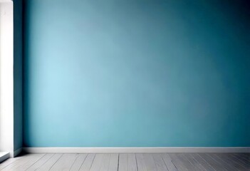 Aufkleber - A serene, empty room with a light blue wall and a white wooden floor, bathed in soft, natural light from a window on the left