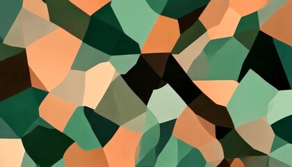 Aufkleber - a mosaic of irregularly shaped, overlapping triangles in various shades of green, brown, and beige, creating a visually striking abstract pattern