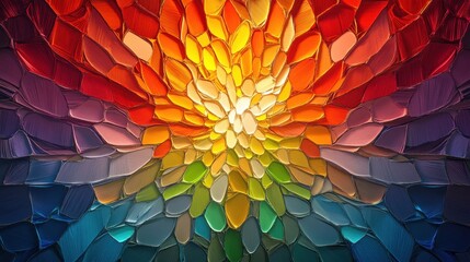 Poster - Abstract paper art mosaic, radiating vibrant rainbow colors, creating a glowing, glass-like texture in a unique digital concept