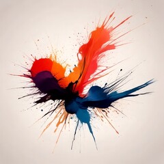 Poster - a vibrant abstract composition of splashes of color, including red, orange, blue, and purple, against a light background
