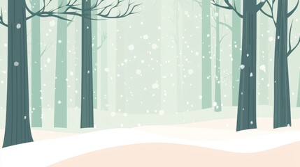Poster - snow is falling on a peaceful forest with tall green trees on a cold winter day, a vector illustrati