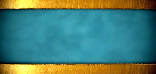 Leinwandbilder - a close-up view blue fabric surface with a gold border The border is slightly frayed, adding a rustic touch to the overall appearance The blue fabric appears to be made
