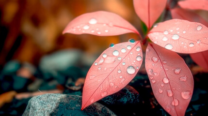 Closeup drops of dew in morning glow sunshine. Beautiful green leaf, nature background texture. Soft blue green мшщдуpastel colors relaxing bright peaceful rain drops macro foliage. Natural plant lush