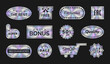 © Zhi_zhi_art - Sticker Hologram Emblem set. Holographic label neon shapes. Tag metallic effect and text you the best, free, exclusive, super, extra bonus, sale 50 off, shop now, quality, buy and get 1, recommended