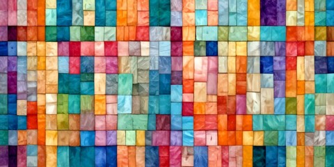 Leinwandbilder - a vibrant mosaic composed of multicolored rectangular tiles arranged in a grid-like pattern The tiles display a range of colors, including shades of blue,