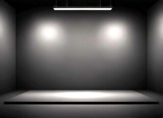 Poster - A dimly lit room with a long, rectangular light fixture hanging from the ceiling, casting a bright spot on the floor below