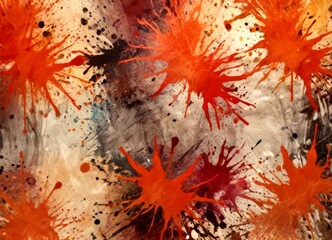 Poster - a vibrant abstract painting with splashes of orange, red, and brown, creating a dynamic and energetic composition