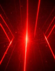 Poster - a red laser beam with a bright, radiant center, radiating outwards in a symmetrical pattern against a dark background