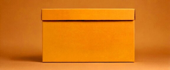 Aufkleber - A simple cardboard box with a flat top and a slightly curved bottom, set against a neutral brown background
