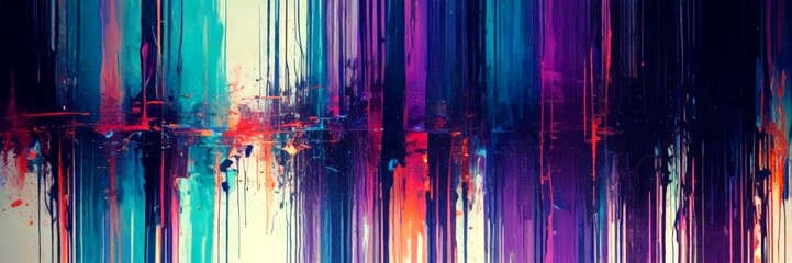 Poster - an abstract painting featuring vertical lines in various colors, creating a dynamic and visually striking composition