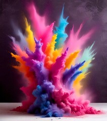 Aufkleber - A vibrant explosion of multicolored powder against a dark background