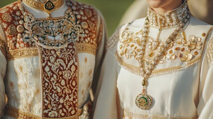 Wall Mural - Elegant kazakh women's clothing featuring traditional embroidery for cultural celebrations