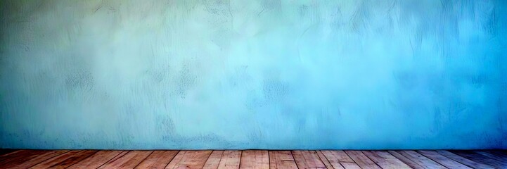 Aufkleber - A simple, minimalist light blue wall and a wooden floor