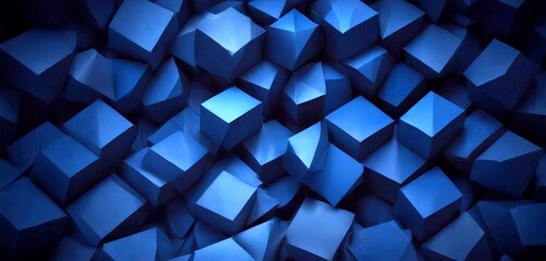 Fototapete - a dark blue geometric pattern composed of numerous cubes, each varying in size and shape, creating a visually striking and abstract composition