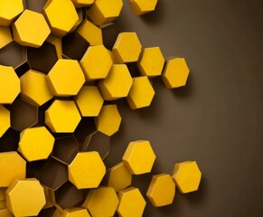 Poster - a close-up view collection of yellow hexagonal shapes arranged in a pattern against a dark background
