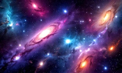 Aufkleber - a vibrant cosmic scene, featuring a galaxy with a bright center and swirling arms of cosmic dust and gas, surrounded by other galaxies and celestial objects